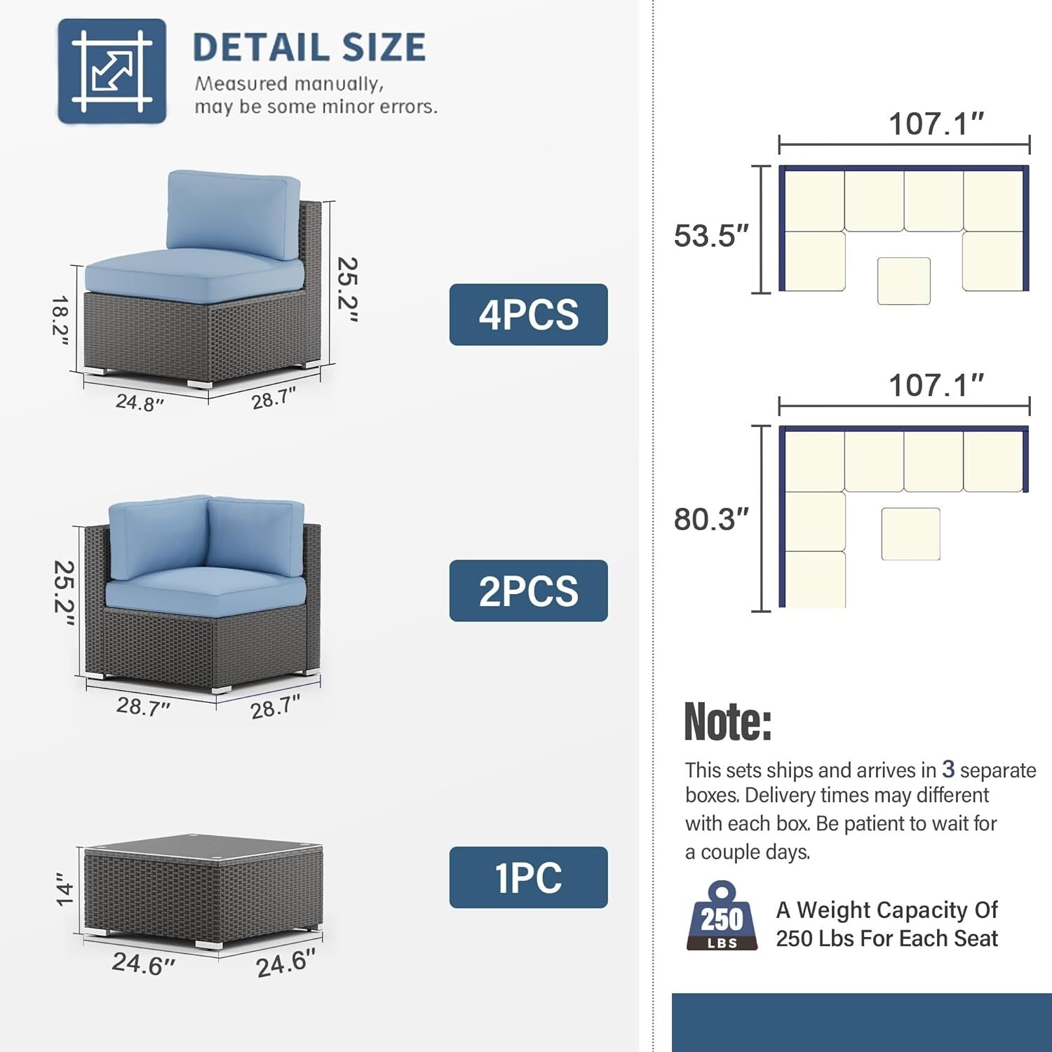 Ensemble de 7 canapés sectionnels rembourrés en rotin et osier noir pour patio extérieur par Havenside Home