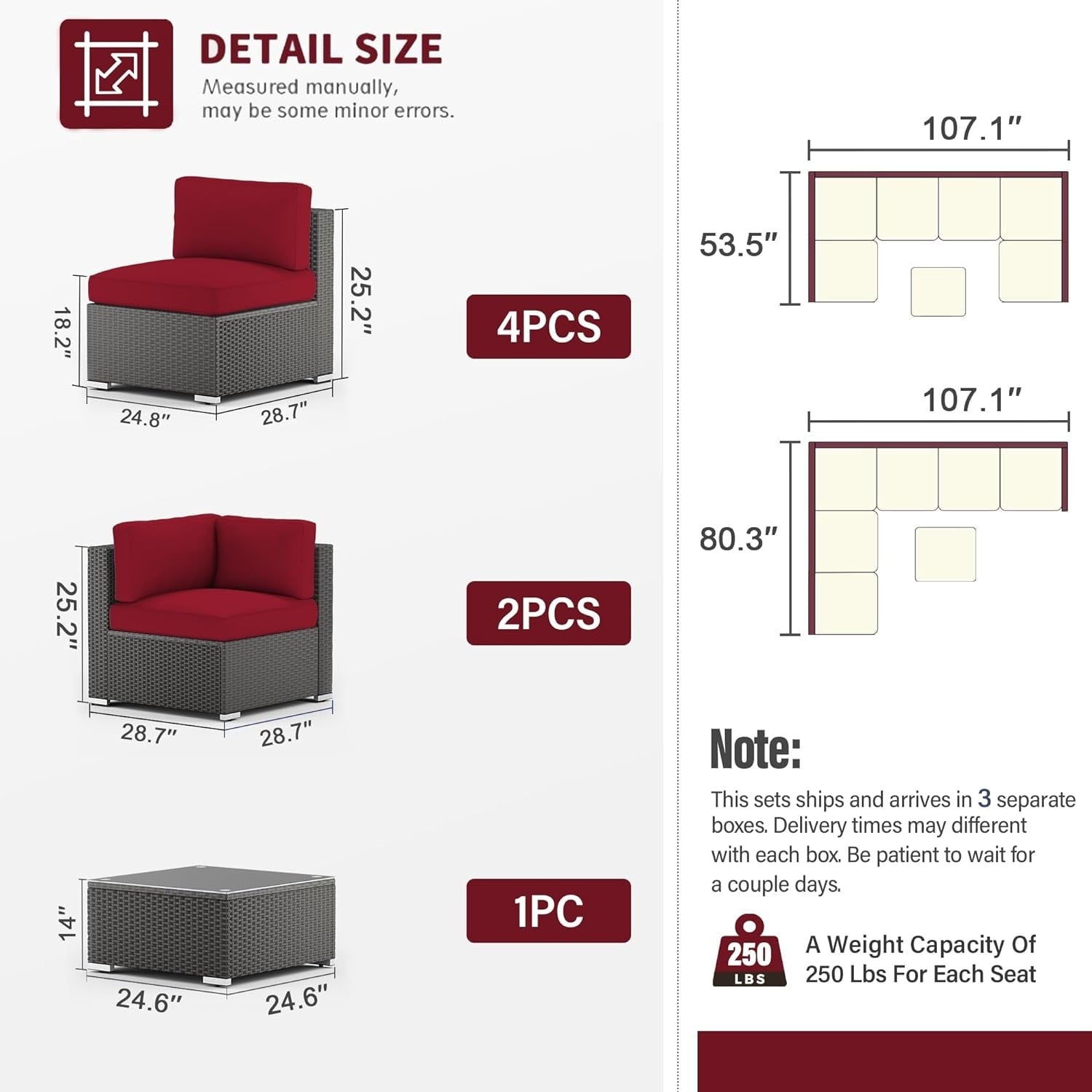 Ensemble de 7 canapés sectionnels rembourrés en rotin et osier noir pour patio extérieur par Havenside Home
