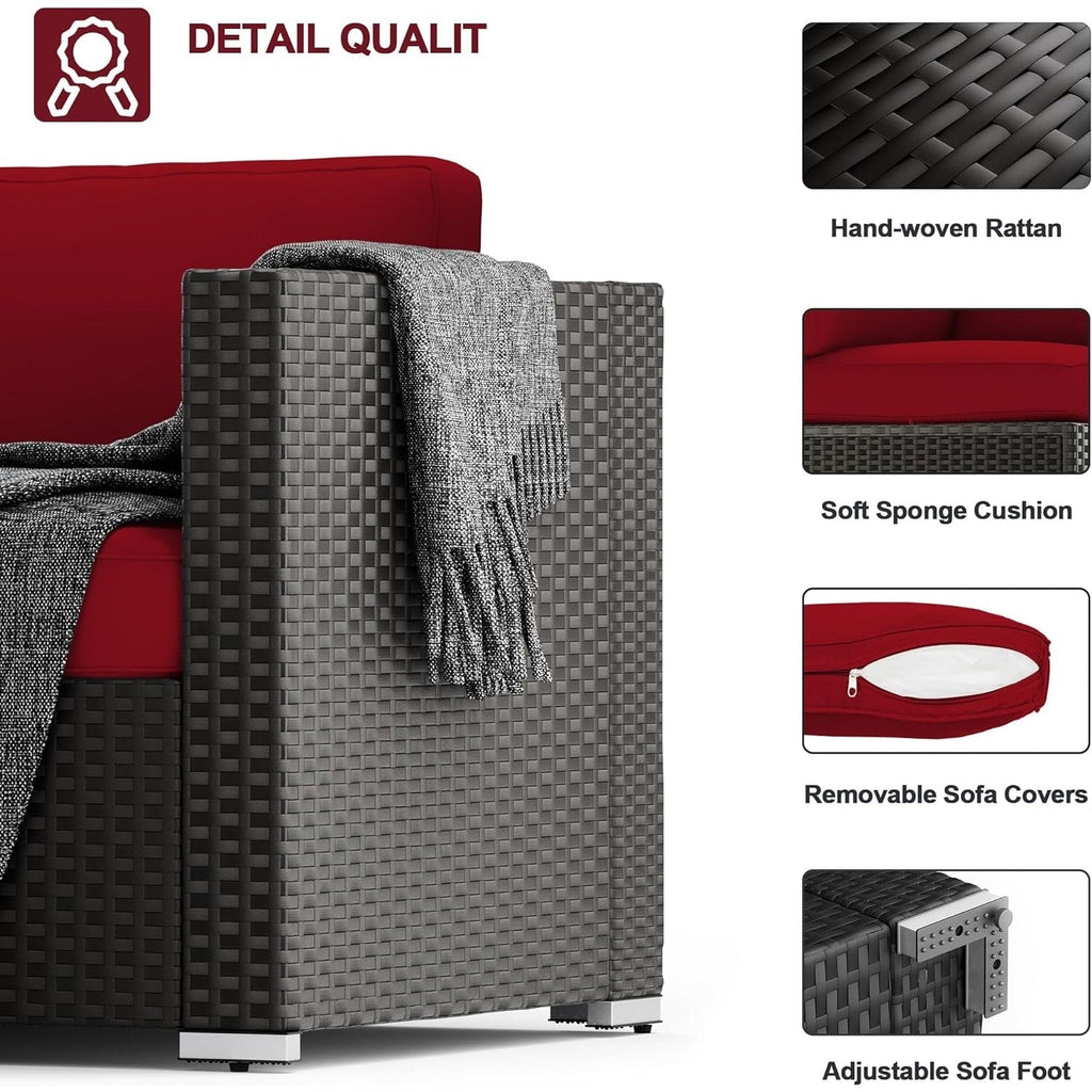 Ensemble de 7 canapés sectionnels rembourrés en rotin et osier noir pour patio extérieur par Havenside Home