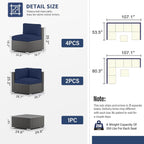 Ensemble de 7 canapés sectionnels rembourrés en rotin et osier noir pour patio extérieur par Havenside Home