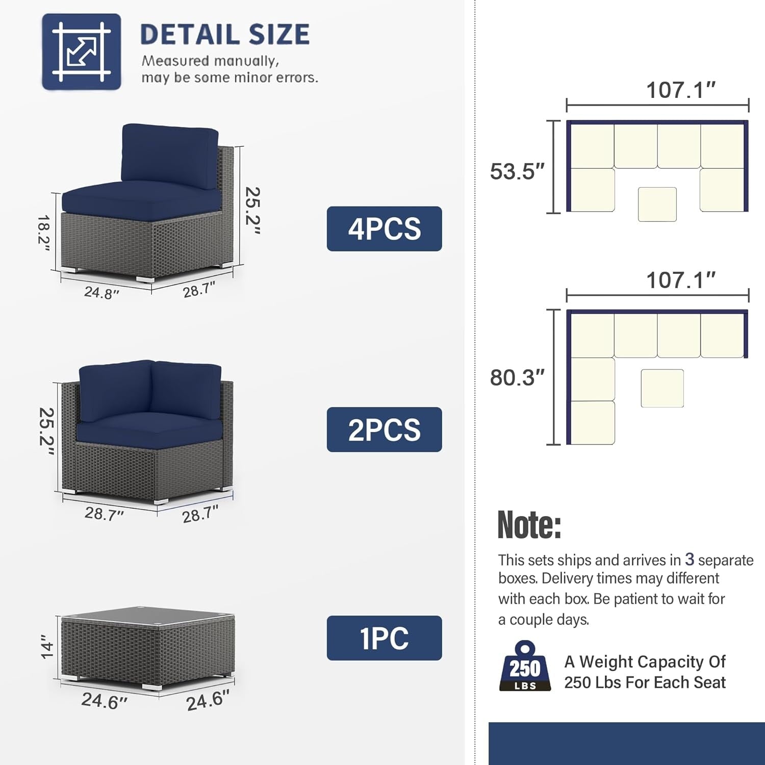 Ensemble de 7 canapés sectionnels rembourrés en rotin et osier noir pour patio extérieur par Havenside Home