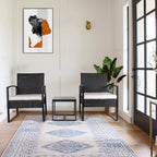 Ensemble de bistrot 3 pièces pour patio, mobilier d'extérieur avec table en verre et salon de jardin en rotin pour véranda, jardin et balcon