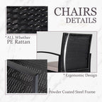 Ensemble de bistrot 3 pièces pour patio, mobilier d'extérieur avec table en verre et salon de jardin en rotin pour véranda, jardin et balcon