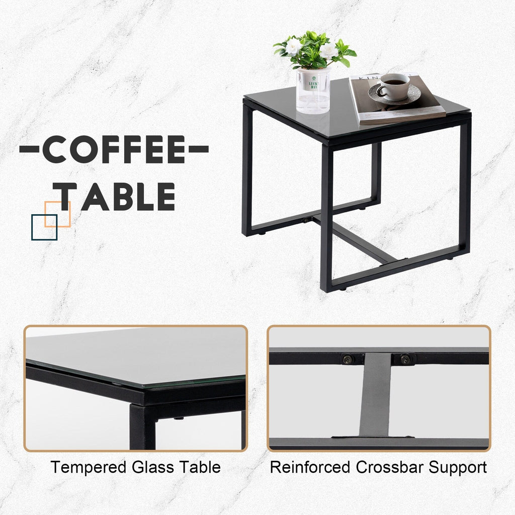 Ensemble de bistrot 3 pièces pour patio, mobilier d'extérieur avec table en verre et salon de jardin en rotin pour véranda, jardin et balcon