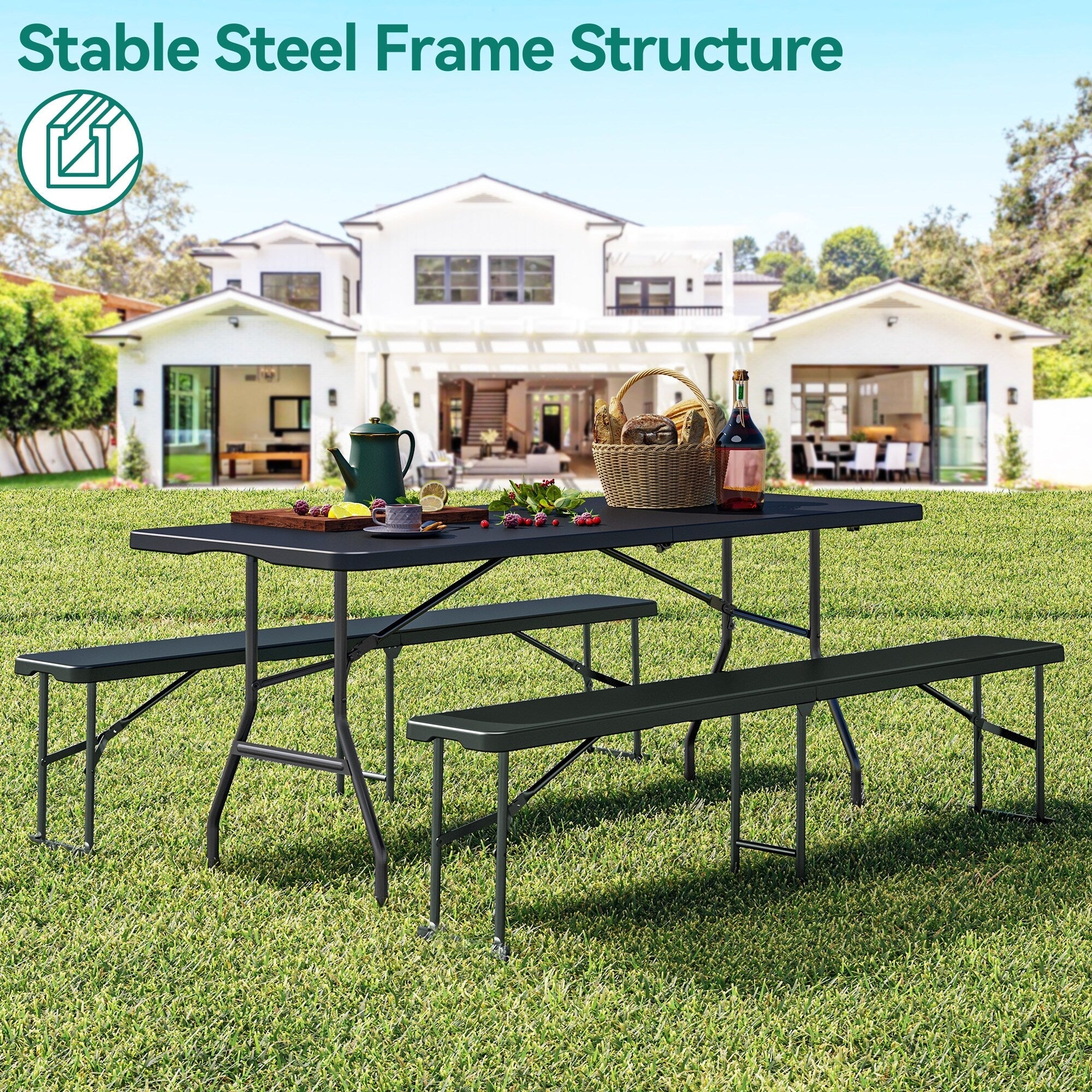Ensemble de salle à manger de pique-nique d'extérieur de 6 pieds pour 8 personnes