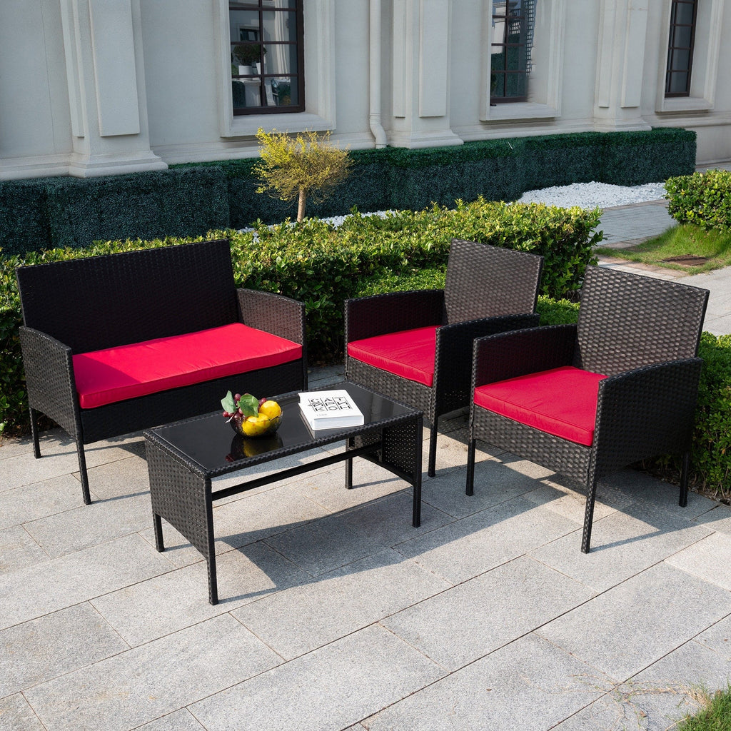 Ensemble de 4 meubles de jardin en osier, sectionnels et en rotin, avec coussins, pour jardin