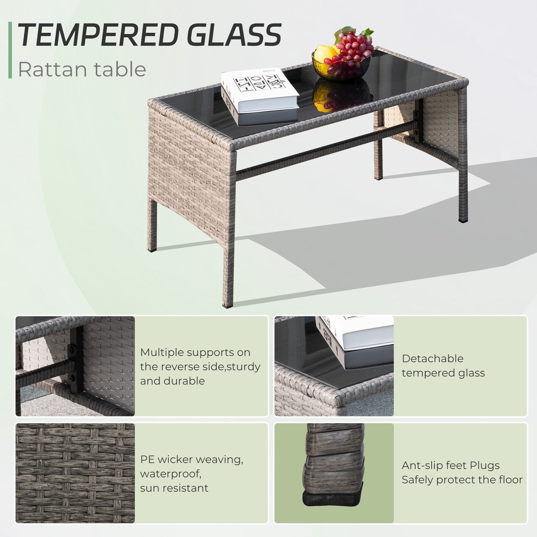 Ensemble de 4 meubles de jardin en osier, sectionnels et en rotin, avec coussins, pour jardin