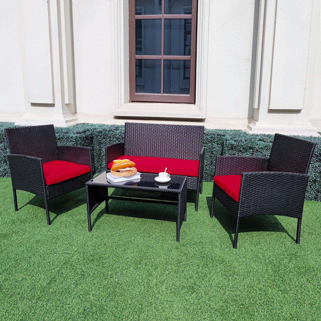 Ensemble de 4 meubles de jardin en osier, sectionnels et en rotin, avec coussins, pour jardin