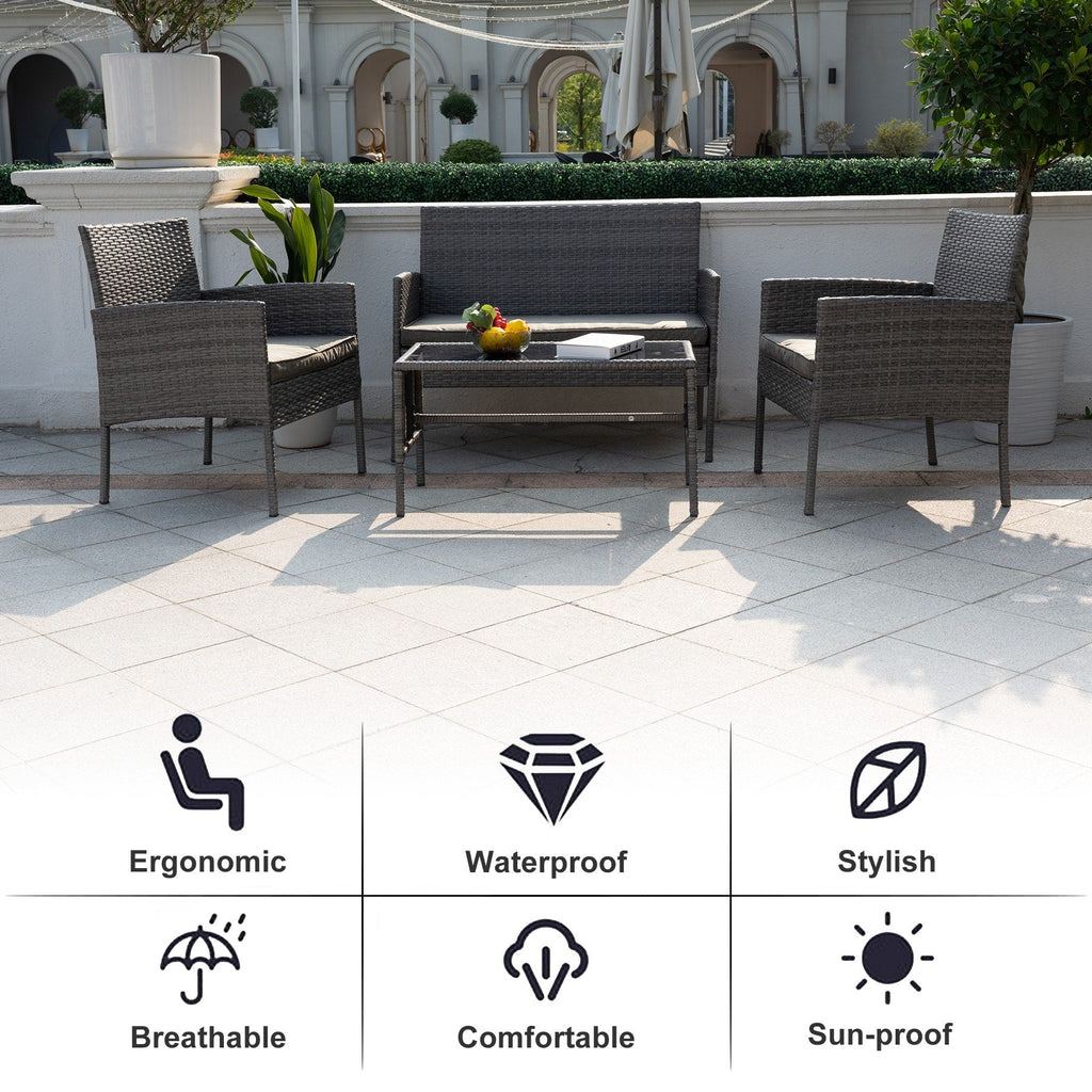 Ensemble de 4 meubles de jardin en osier, sectionnels et en rotin, avec coussins, pour jardin