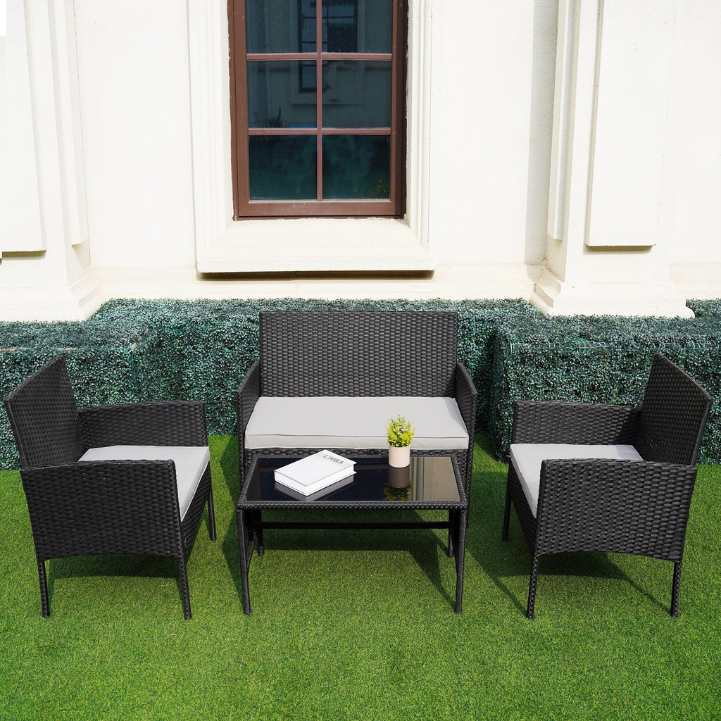 Ensemble de 4 meubles de jardin en osier, sectionnels et en rotin, avec coussins, pour jardin