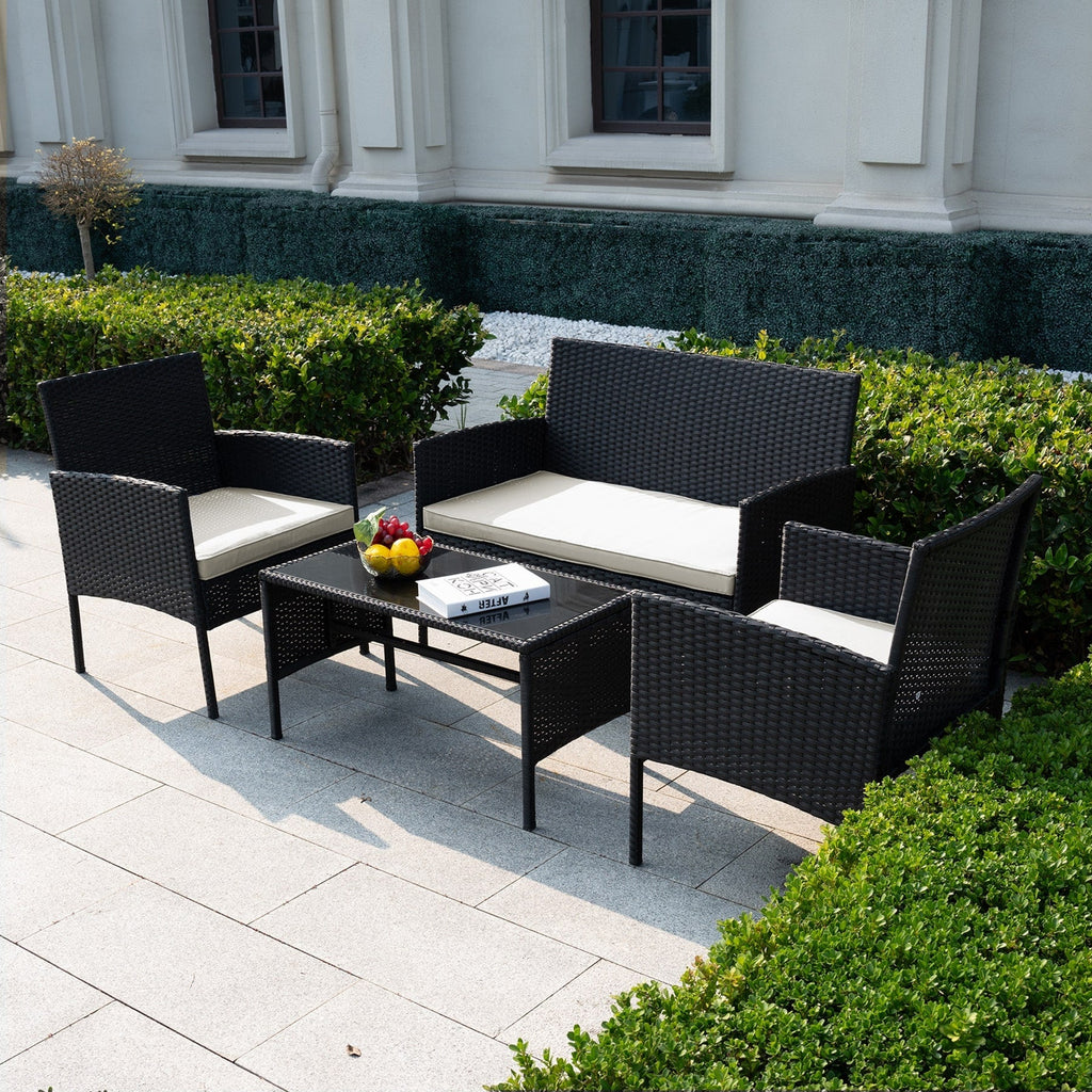 Ensemble de 4 meubles de jardin en osier, sectionnels et en rotin, avec coussins, pour jardin