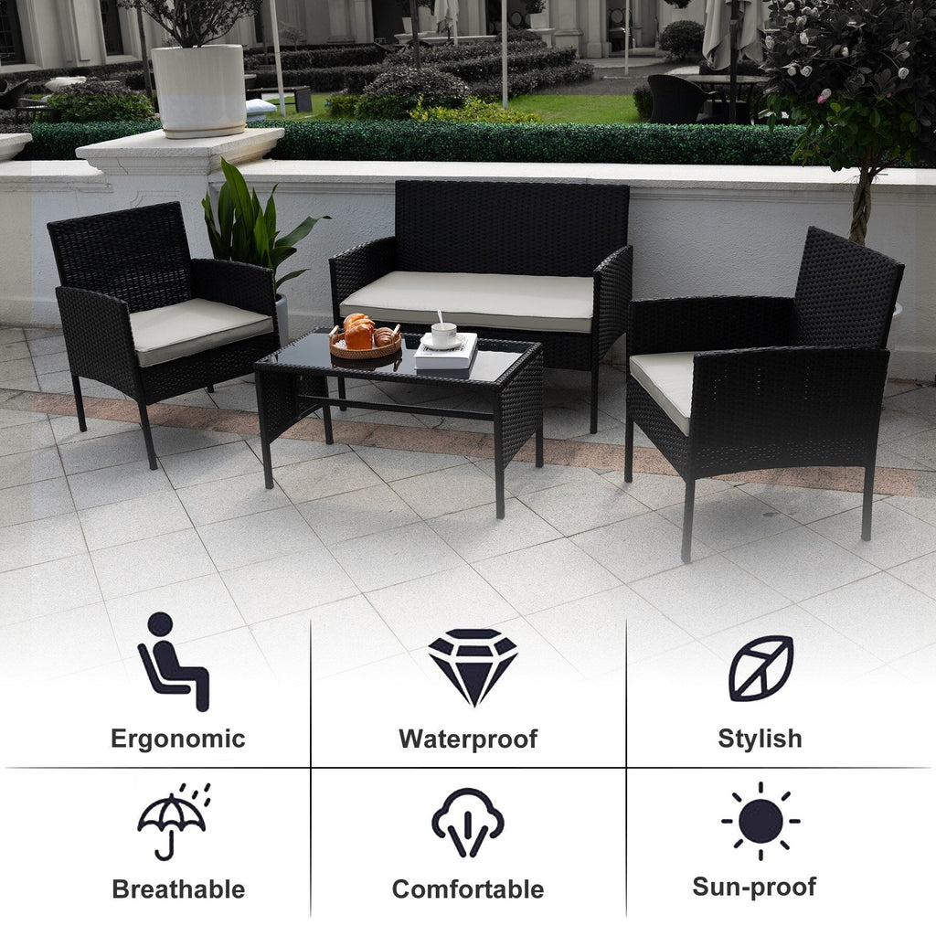 Ensemble de 4 meubles de jardin en osier, sectionnels et en rotin, avec coussins, pour jardin