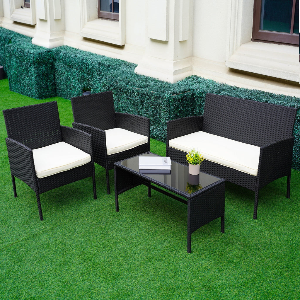 Ensemble de 4 meubles de jardin en osier, sectionnels et en rotin, avec coussins, pour jardin