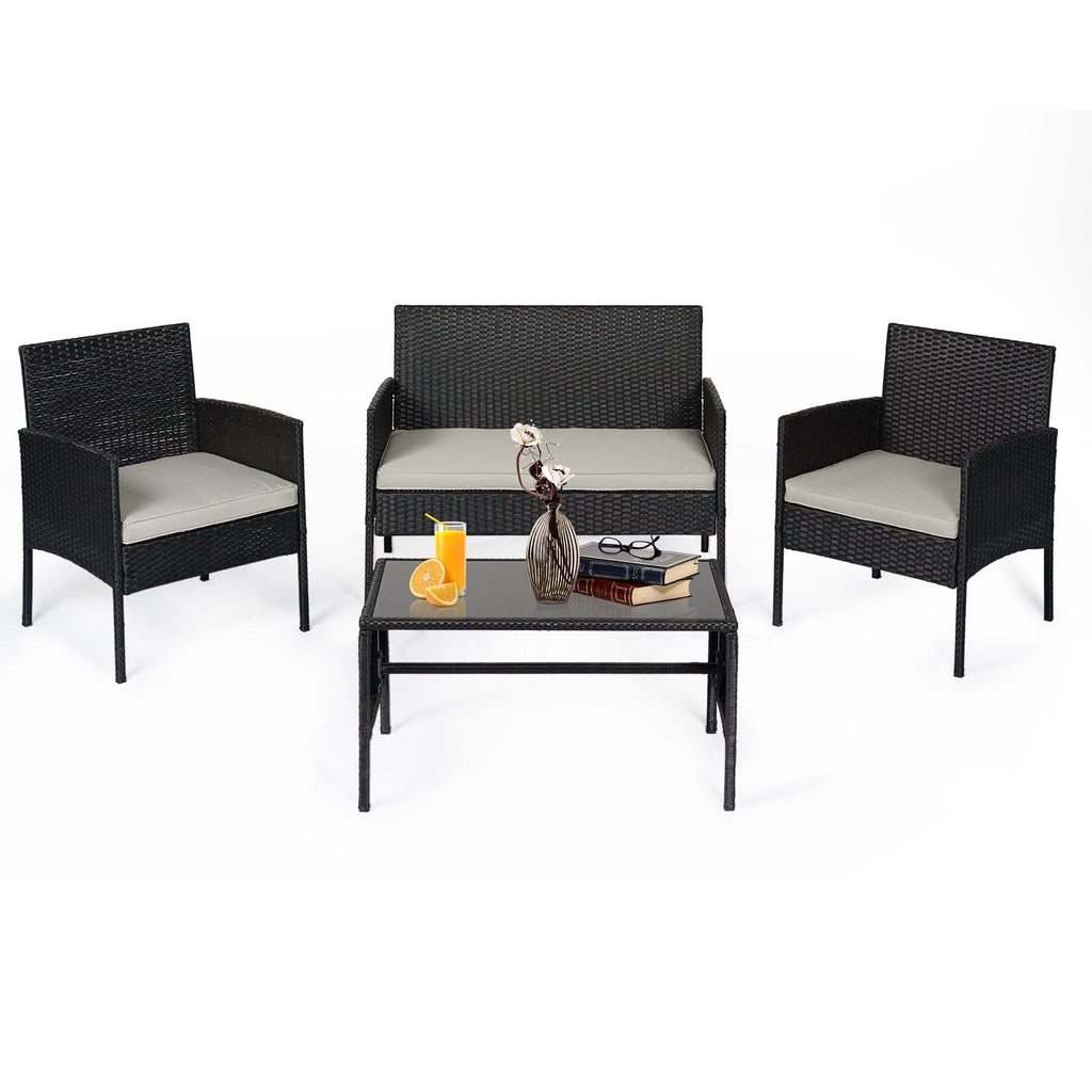 Ensemble de 4 meubles de jardin en osier, sectionnels et en rotin, avec coussins, pour jardin