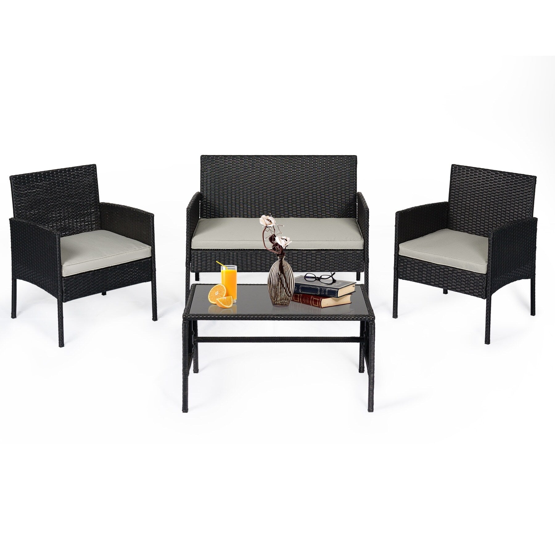 Ensemble de 4 meubles de jardin en osier, sectionnels et en rotin, avec coussins, pour jardin