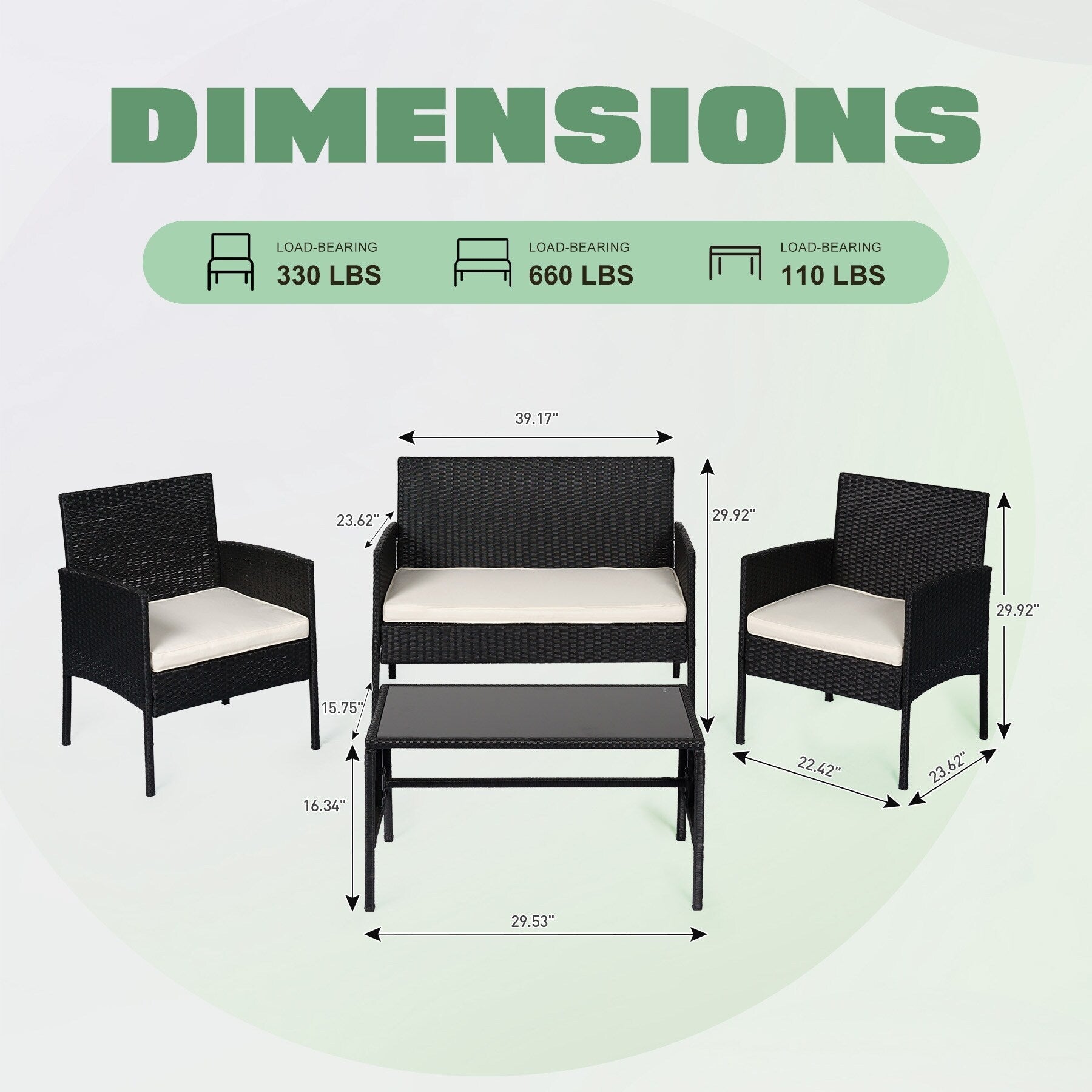 Ensemble de 4 meubles de jardin en osier, sectionnels et en rotin, avec coussins, pour jardin