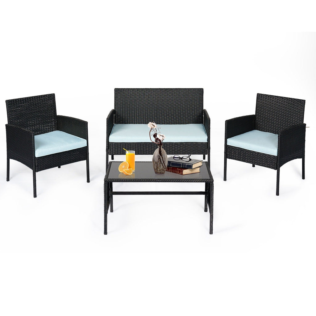 Ensemble de 4 meubles de jardin en osier, sectionnels et en rotin, avec coussins, pour jardin