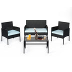 Ensemble de 4 meubles de jardin en osier, sectionnels et en rotin, avec coussins, pour jardin