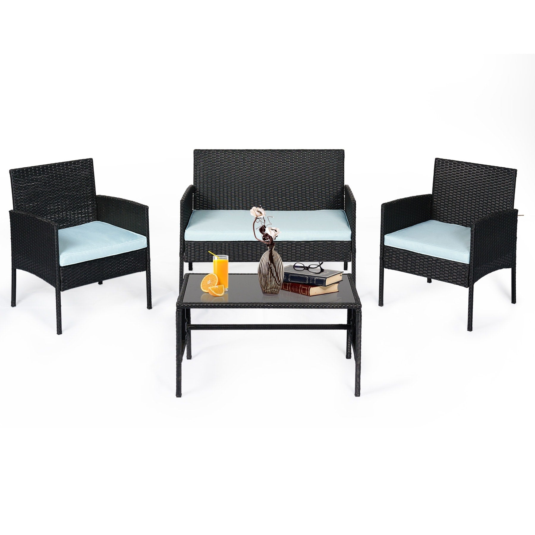 Ensemble de 4 meubles de jardin en osier, sectionnels et en rotin, avec coussins, pour jardin