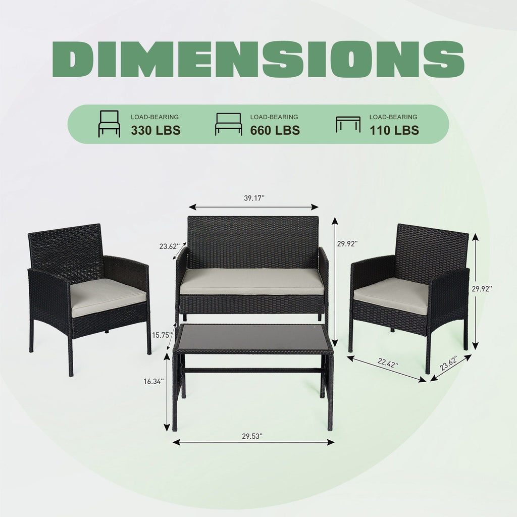 Ensemble de 4 meubles de jardin en osier, sectionnels et en rotin, avec coussins, pour jardin