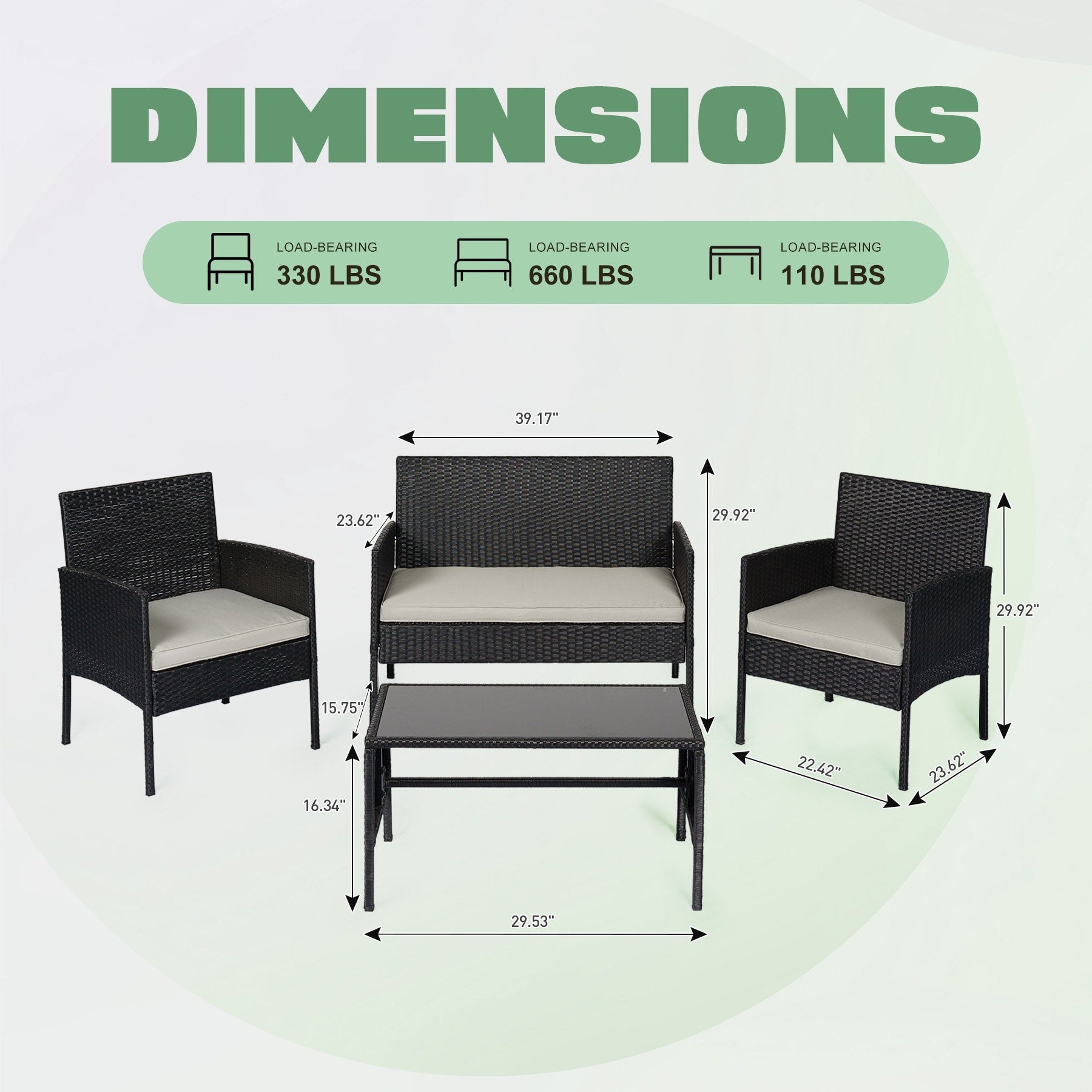 Ensemble de 4 meubles de jardin en osier, sectionnels et en rotin, avec coussins, pour jardin