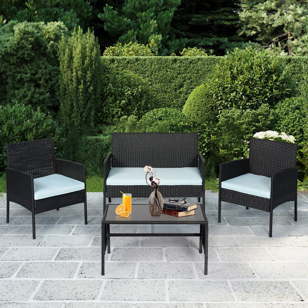 Ensemble de 4 meubles de jardin en osier, sectionnels et en rotin, avec coussins, pour jardin