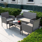 Ensemble de 4 meubles de jardin en osier, sectionnels et en rotin, avec coussins, pour jardin