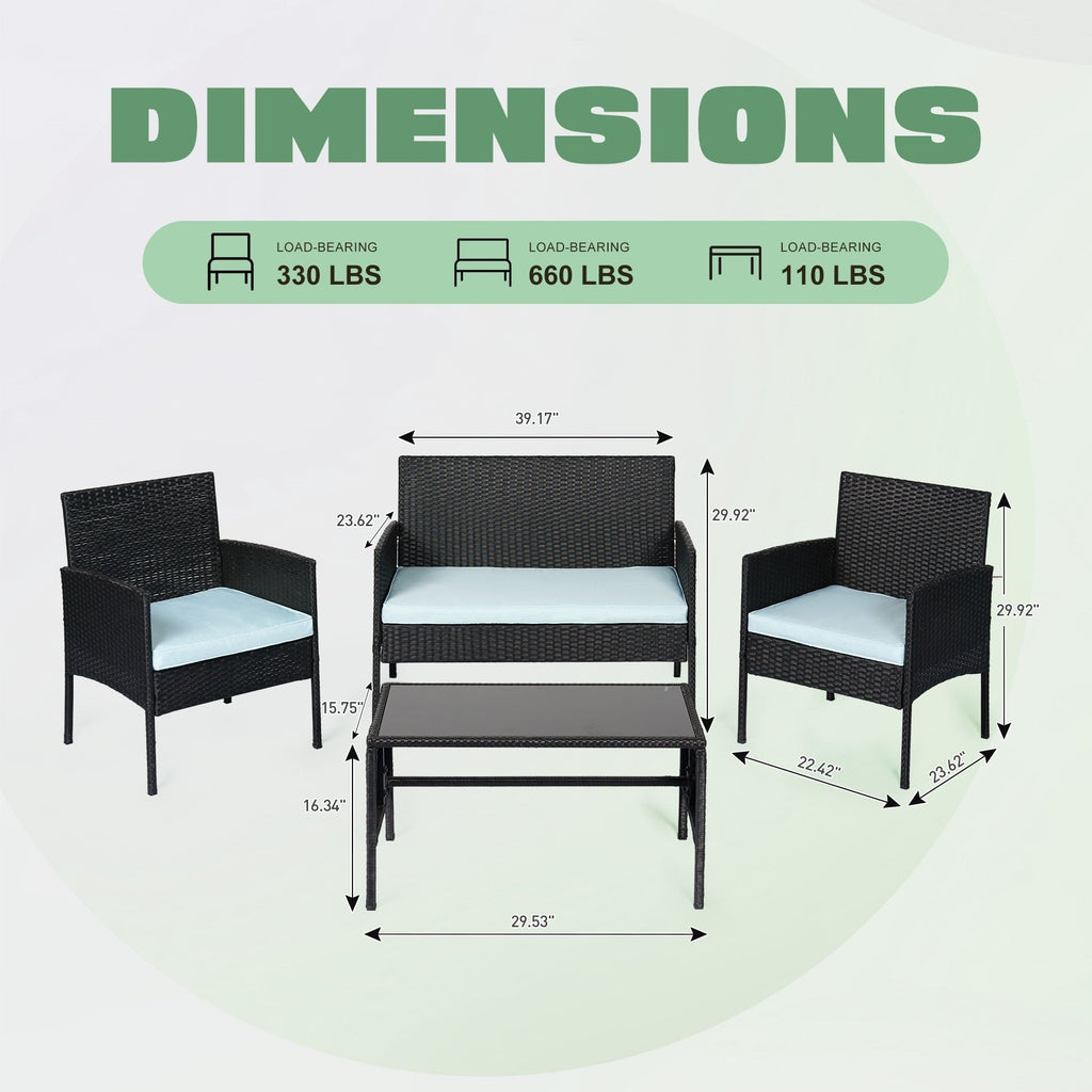 Ensemble de 4 meubles de jardin en osier, sectionnels et en rotin, avec coussins, pour jardin