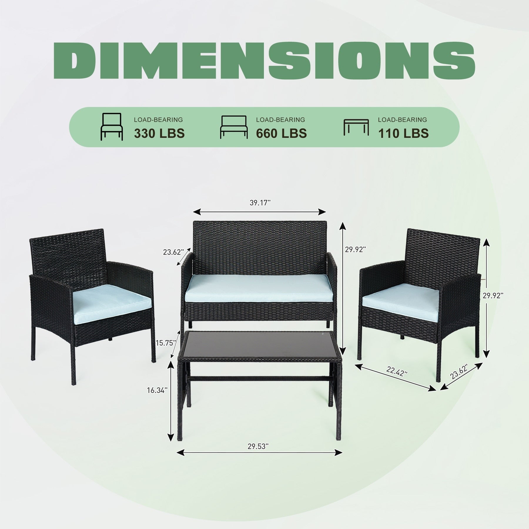 Ensemble de 4 meubles de jardin en osier, sectionnels et en rotin, avec coussins, pour jardin