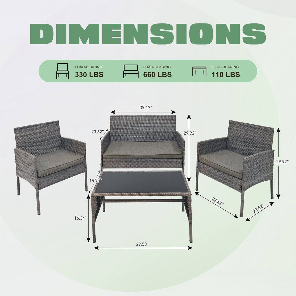 Ensemble de 4 meubles de jardin en osier, sectionnels et en rotin, avec coussins, pour jardin