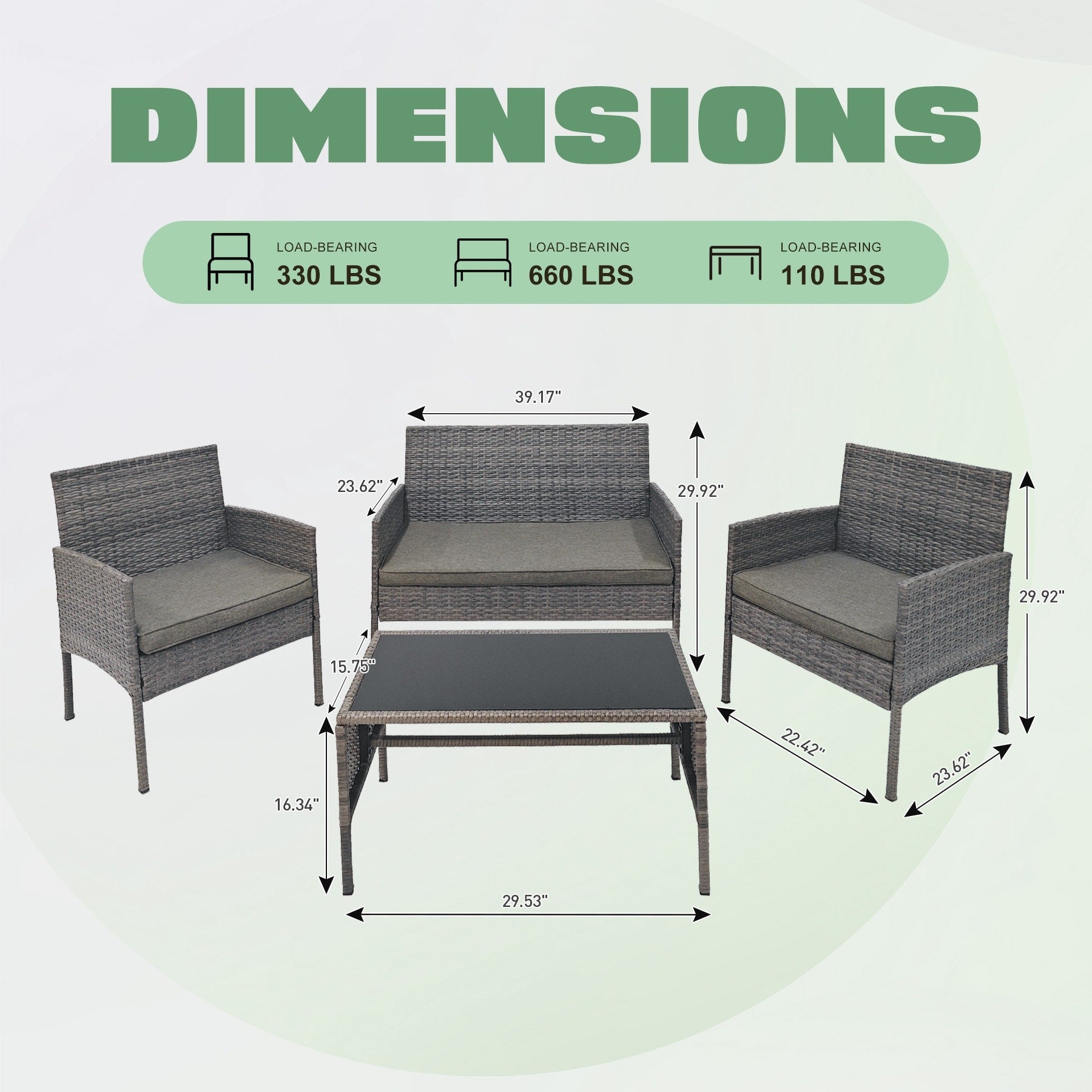 Ensemble de 4 meubles de jardin en osier, sectionnels et en rotin, avec coussins, pour jardin
