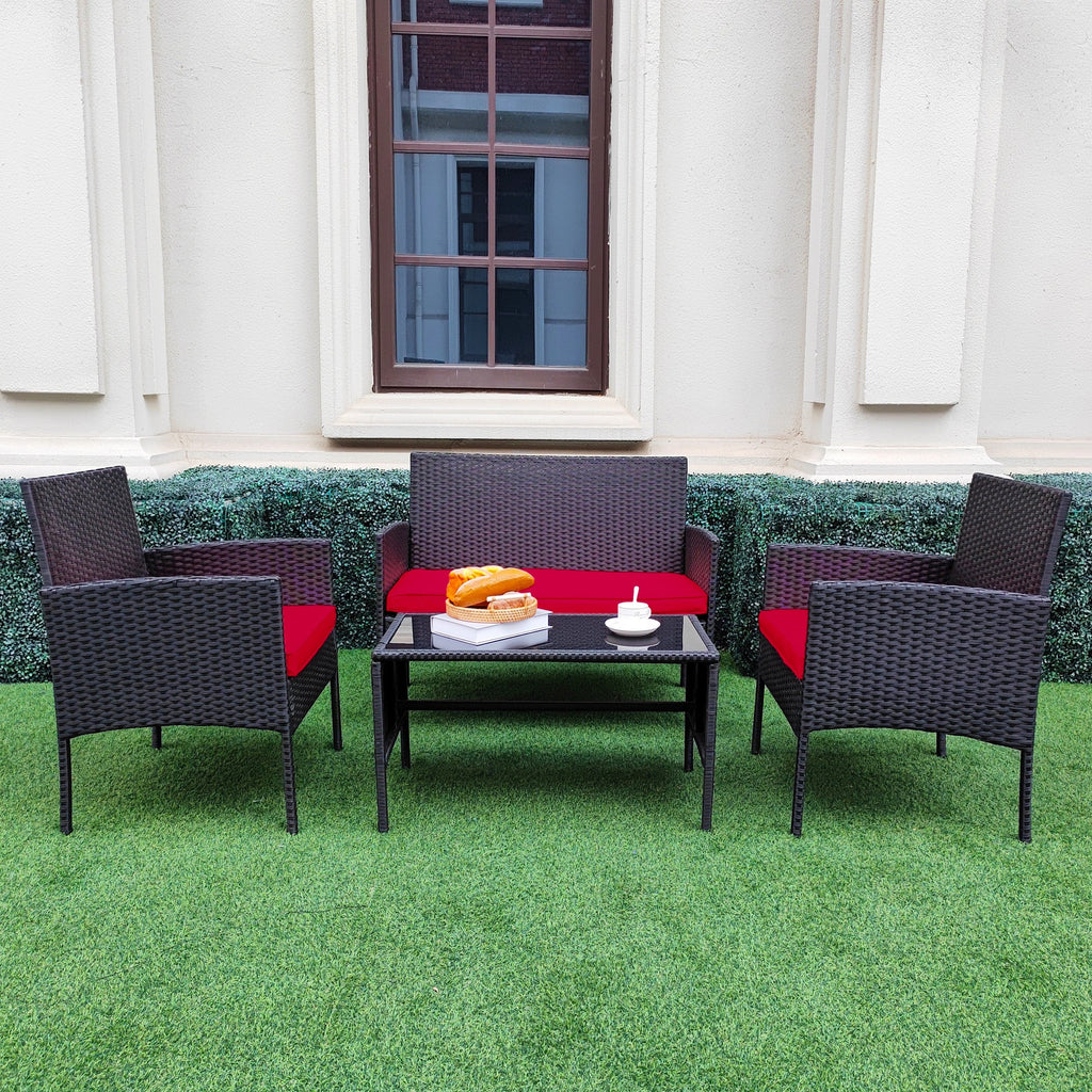 Ensemble de 4 meubles de jardin en osier, sectionnels et en rotin, avec coussins, pour jardin