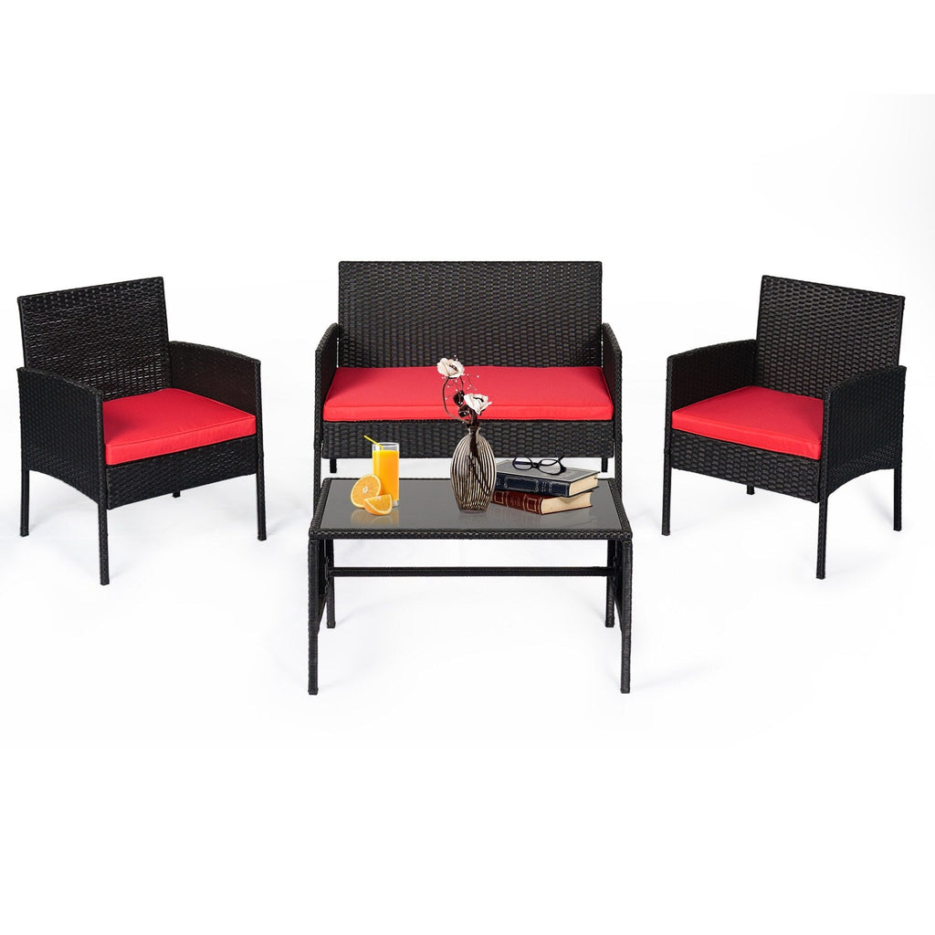 Ensemble de 4 meubles de jardin en osier, sectionnels et en rotin, avec coussins, pour jardin