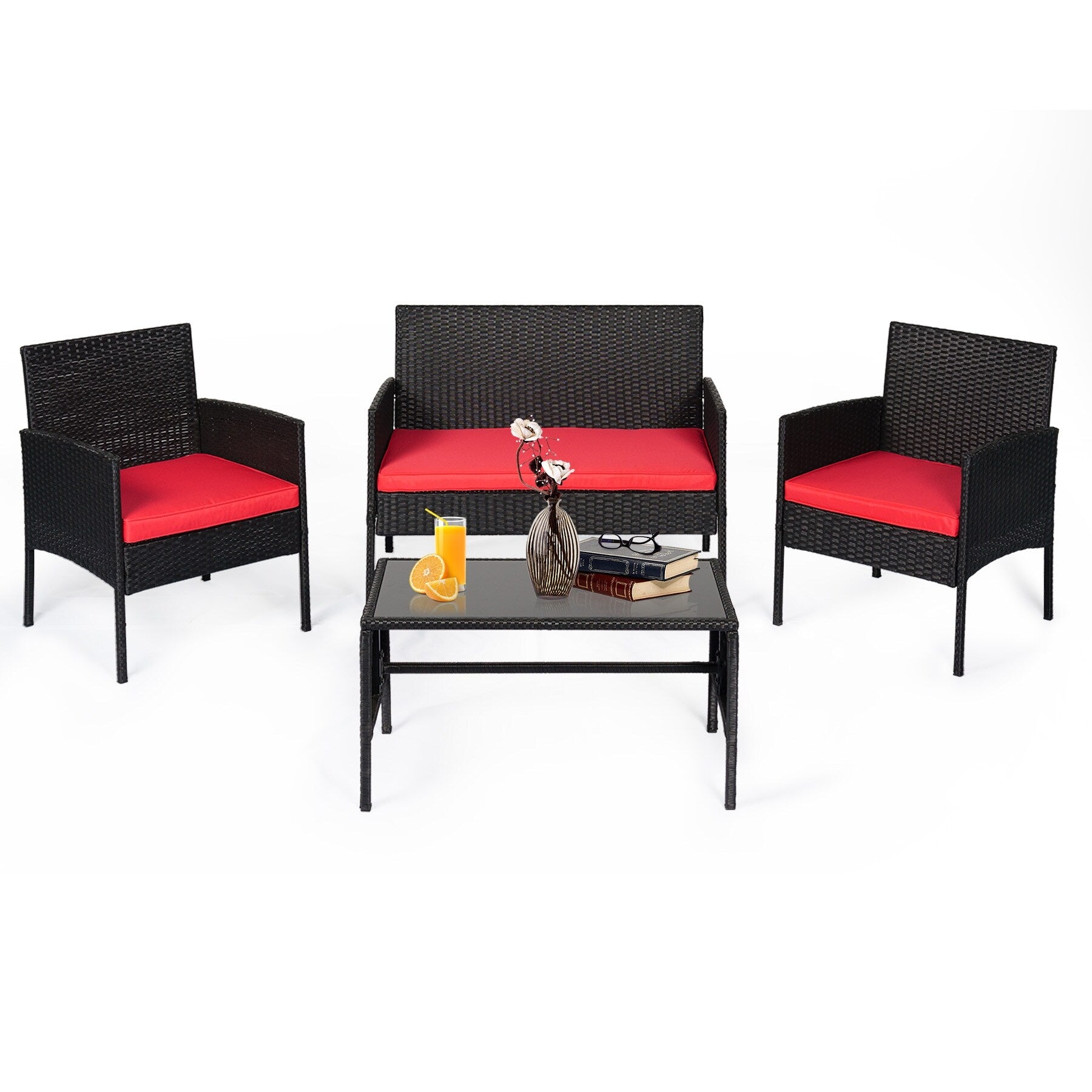 Ensemble de 4 meubles de jardin en osier, sectionnels et en rotin, avec coussins, pour jardin