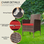 Ensemble de meubles de jardin 4 pièces avec coussins, salon de jardin en osier et table basse en verre