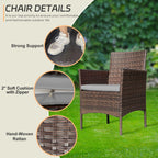 Ensemble de meubles de jardin 4 pièces avec coussins, salon de jardin en osier et table basse en verre