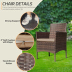 Ensemble de meubles de jardin 4 pièces avec coussins, salon de jardin en osier et table basse en verre