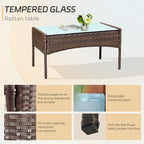 Ensemble de meubles de jardin 4 pièces avec coussins, salon de jardin en osier et table basse en verre