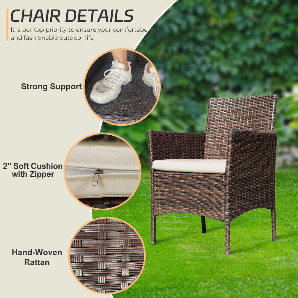 Ensemble de meubles de jardin 4 pièces avec coussins, salon de jardin en osier et table basse en verre