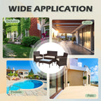 Ensemble de meubles de jardin 4 pièces avec coussins, salon de jardin en osier et table basse en verre