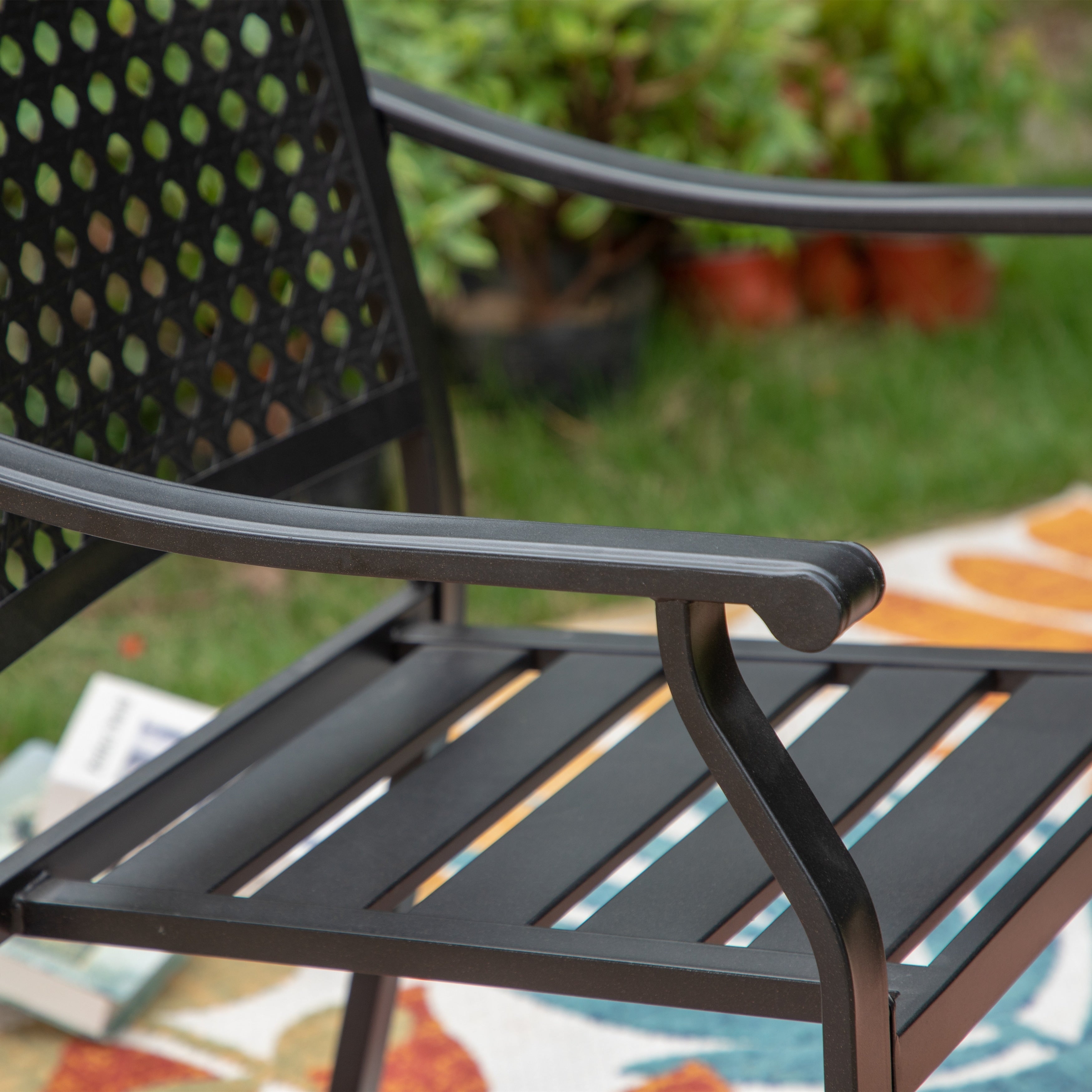 Ensemble de salle à manger de patio en métal avec revêtement électronique, 5 pièces