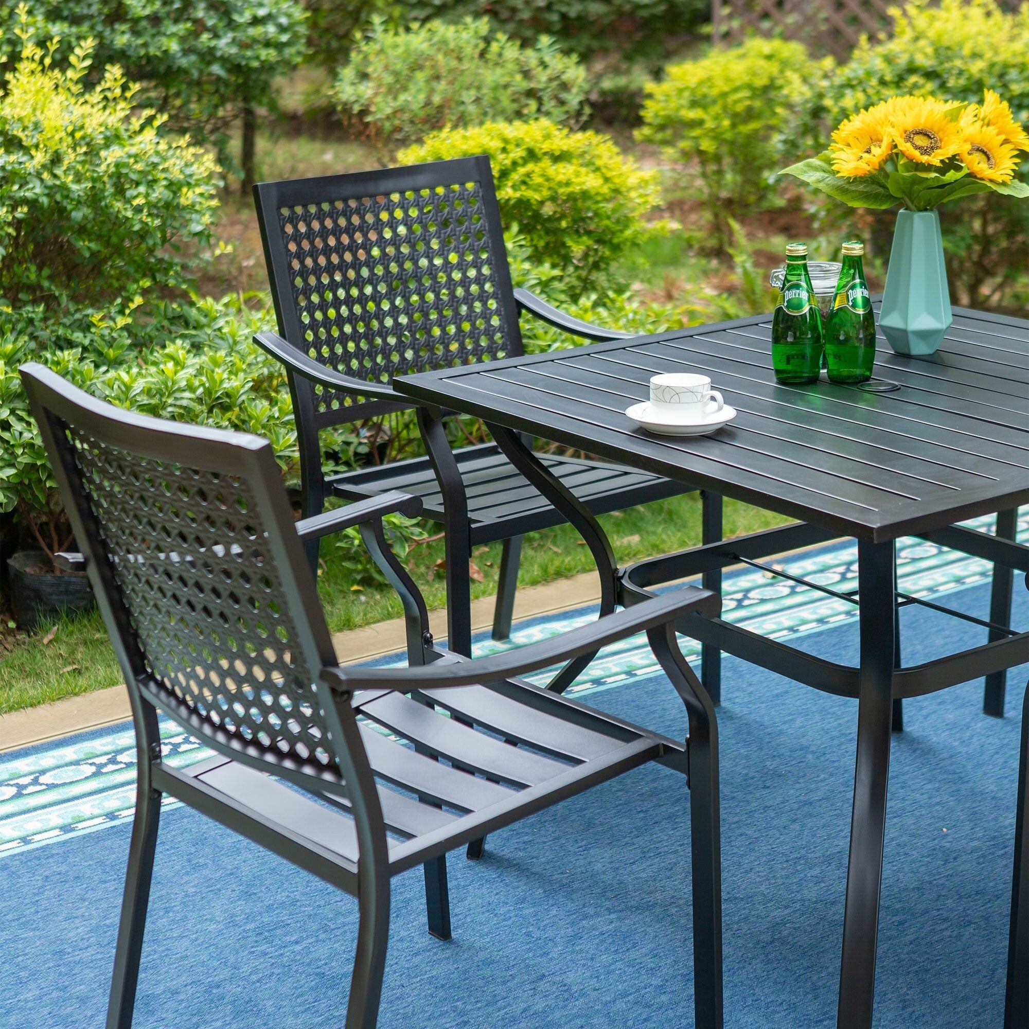 Ensemble de salle à manger de patio en métal avec revêtement électronique, 5 pièces