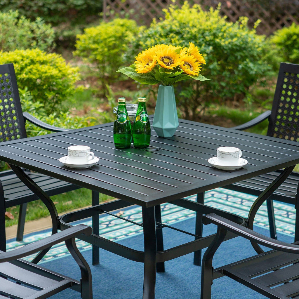 Ensemble de salle à manger de patio en métal avec revêtement électronique, 5 pièces
