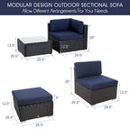 Ensemble de 9 canapés sectionnels rembourrés en rotin et osier pour patio - Ensembles de 9 pièces