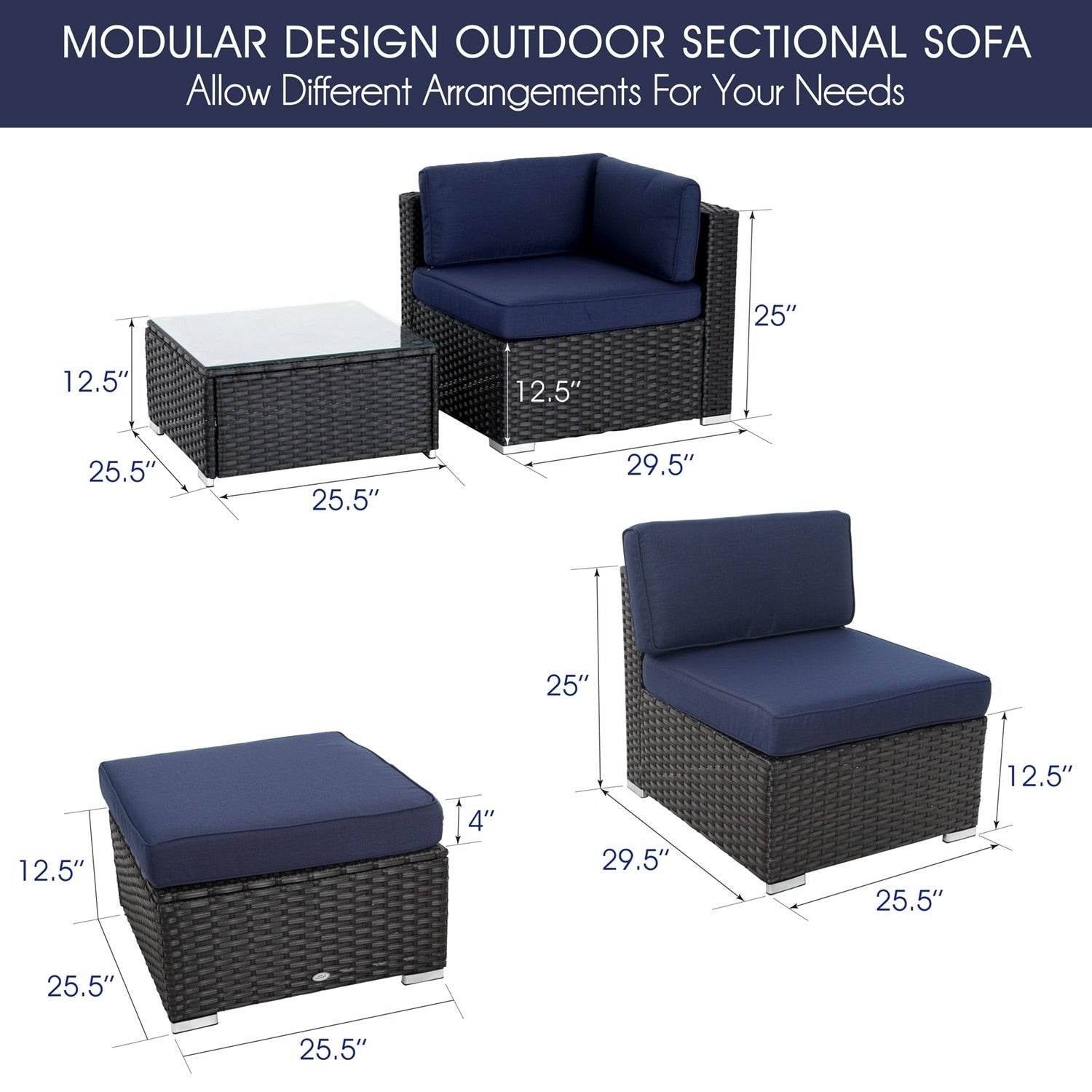 Ensemble de 9 canapés sectionnels rembourrés en rotin et osier pour patio - Ensembles de 9 pièces