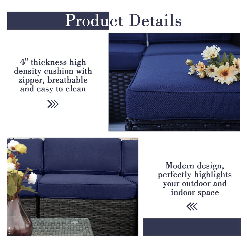 Ensemble de 9 canapés sectionnels rembourrés en rotin et osier pour patio - Ensembles de 9 pièces