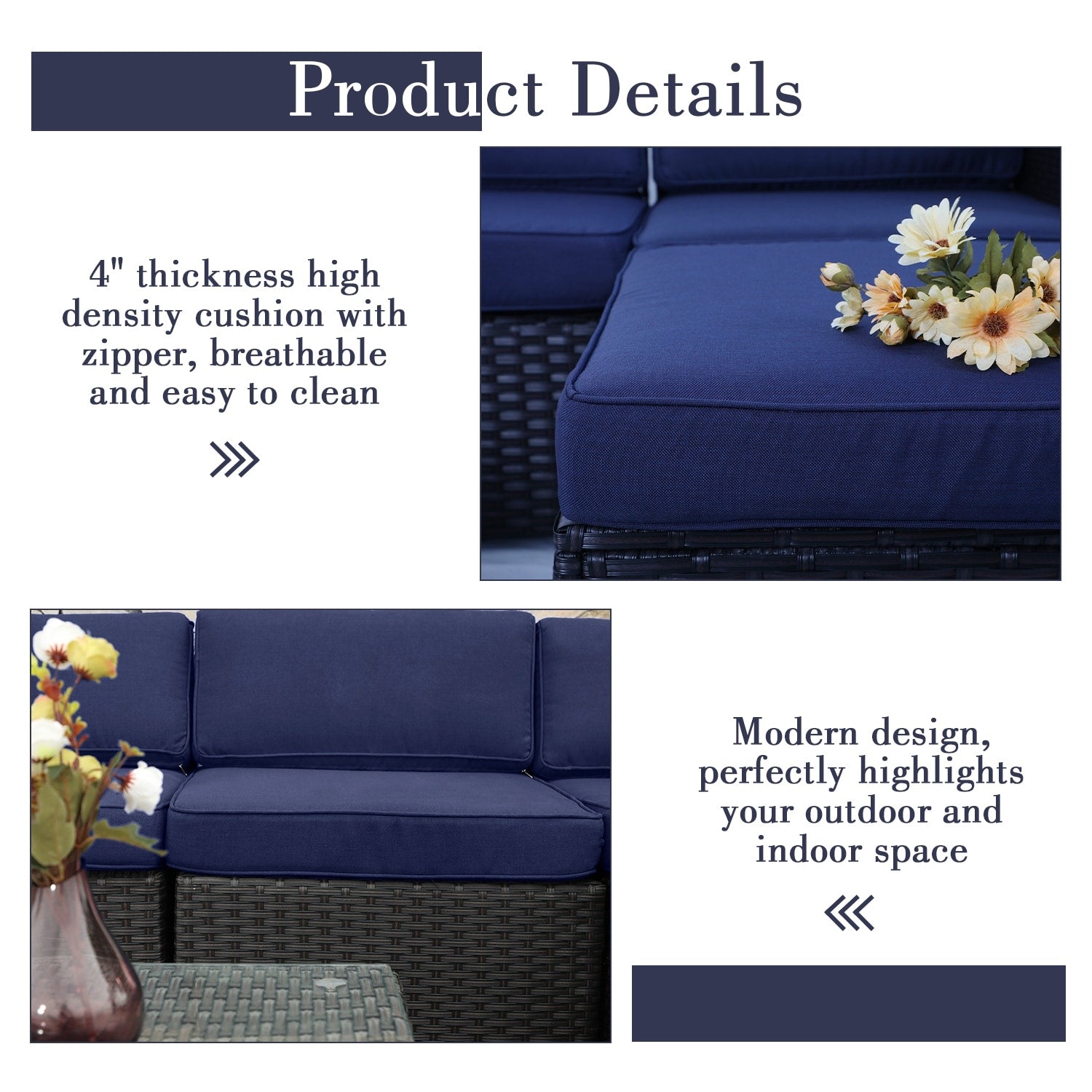 Ensemble de 9 canapés sectionnels rembourrés en rotin et osier pour patio - Ensembles de 9 pièces