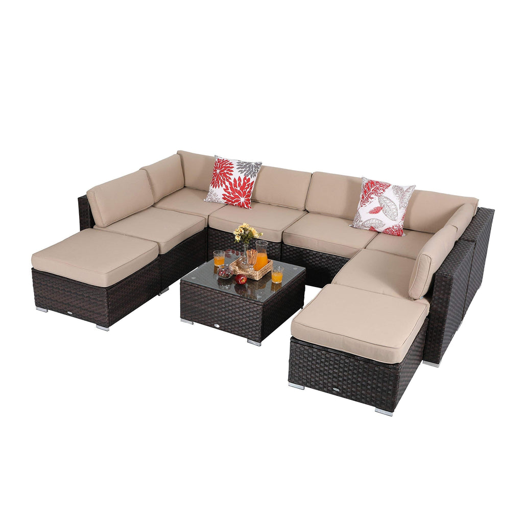 Ensemble de 9 canapés sectionnels rembourrés en rotin et osier pour patio - Ensembles de 9 pièces