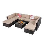 Ensemble de 9 canapés sectionnels rembourrés en rotin et osier pour patio - Ensembles de 9 pièces