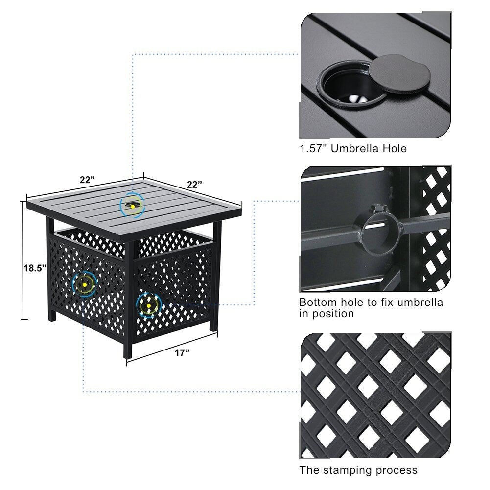 Ensemble bistrot d'extérieur 3 pièces : table de 22 cm avec trou pour parasol et 2 chaises en rotin – Noir